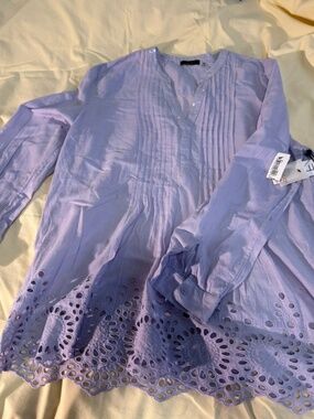 Cotton Boho Eyelet Lilac A-line Tunic  FYLO London (XL)
